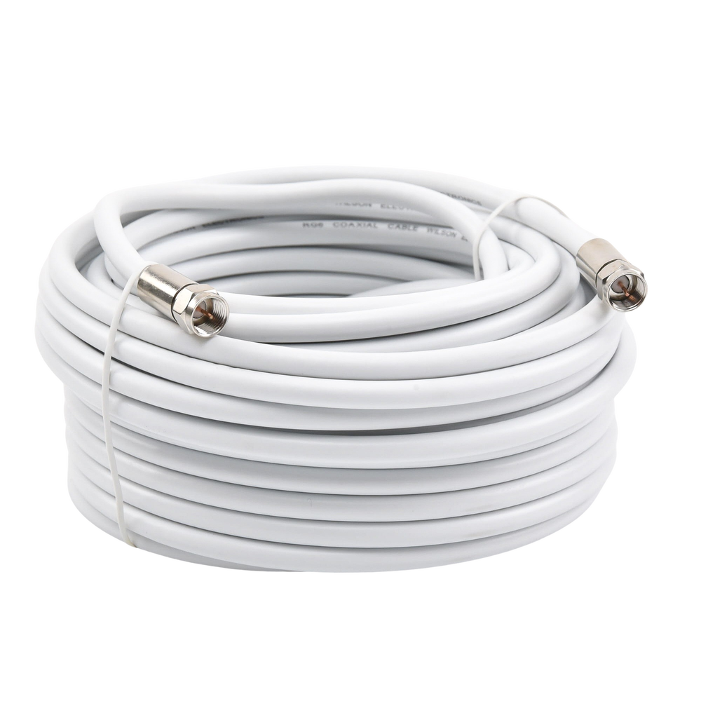 Jumper Coaxial con Cable Tipo RG-6 en Color Blanco de 15.24 Metros (50 Pies) de Longitud y Conectores F Macho en Ambos Extremos. 75 Ohm de Impedancia.