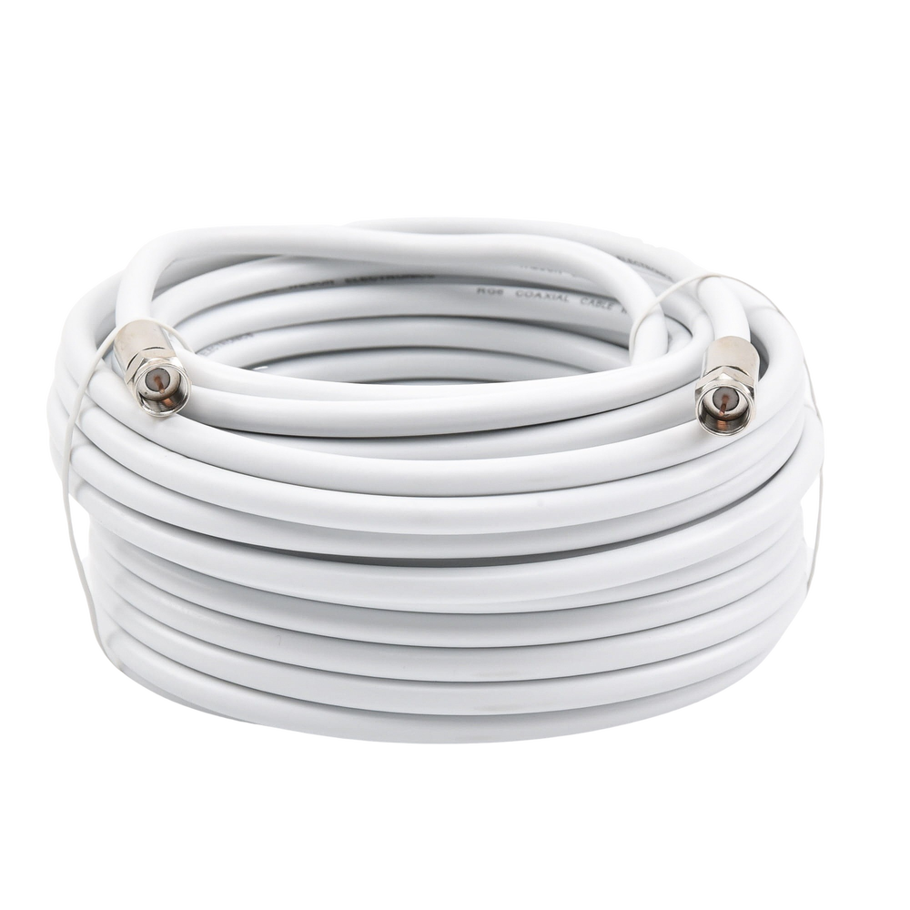 Jumper Coaxial con Cable Tipo RG-6 en Color Blanco de 15.24 Metros (50 Pies) de Longitud y Conectores F Macho en Ambos Extremos. 75 Ohm de Impedancia.