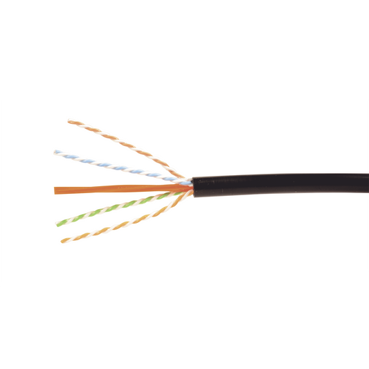 Bobina de Cable Industrial (UTP) de 4 pares, Cat6A de 10Gbps, Planta Externa con Gel Enterrado Directo, Color Negro, 305m