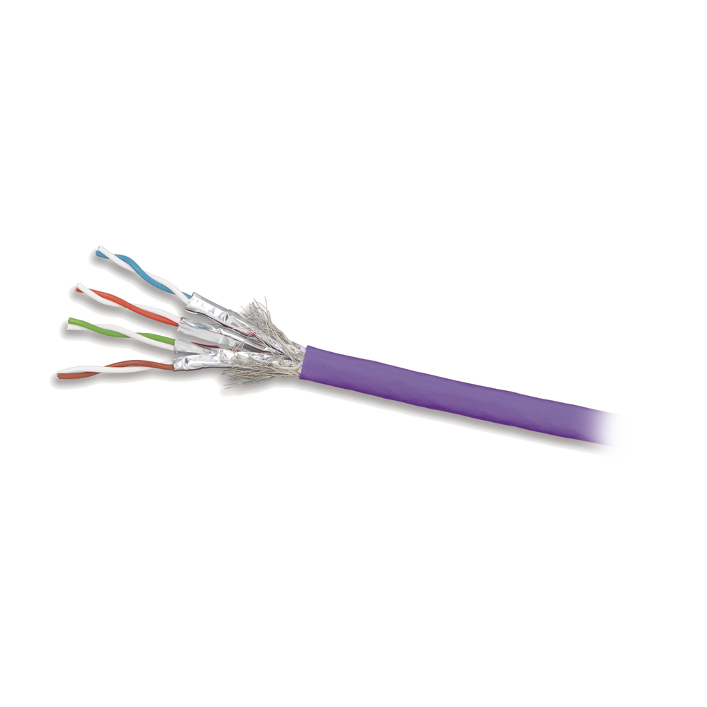 Bobina de Cable Blindado S/FTP de 4 Pares, Cat7A, Inmune a Ruido e Interferencias, LS0H (Bajo Humo, Cero Halógenos), Color Violeta, 305 Metros (1000 Pies)