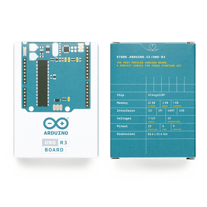 Placa de Desarrollo Arduino UNO R3 / Microcontrolador ATmega328P / 14 Pines Digitales / 6 Entradas Analógicas / USB-B / Compatibilidad Shields / Educación e Industria