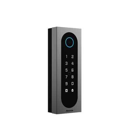 Control de Acceso Slim Akuvox A08S / Aluminio y Vidrio Templado / IP65 & IK09 / Capacidad para 20,000 Tarjetas / Métodos de Acceso Multi (QR, Bluetooth, PIN, RFID) / Soporta Wiegand / 1 Salida de Relay