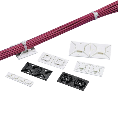 Montaje-Sujetador Para Cable de 4 Vías, con Adhesivo, 25.4 x 25.4mm (1in x 1in), Color Blanco, Uso en Interior, 1 pieza