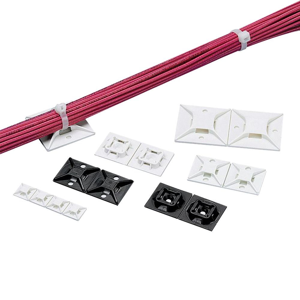 Montaje-Sujetador Para Cable de 4 vías, con Adhesivo Acrilico, 25.4 x 25.4mm (1in x 1in), Color Negro, Uso en Exterior, 1 pieza