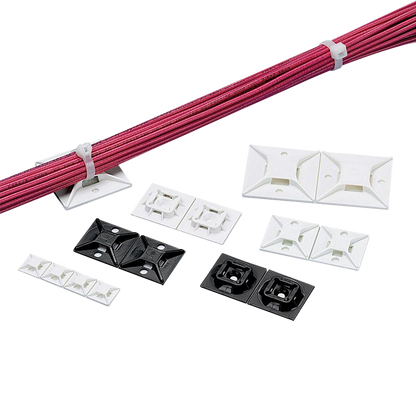 Montaje-Sujetador Para Cable de 4 vías, con Adhesivo Acrilico, 25.4 x 25.4mm (1in x 1in), Color Negro, Uso en Exterior, 1 pieza
