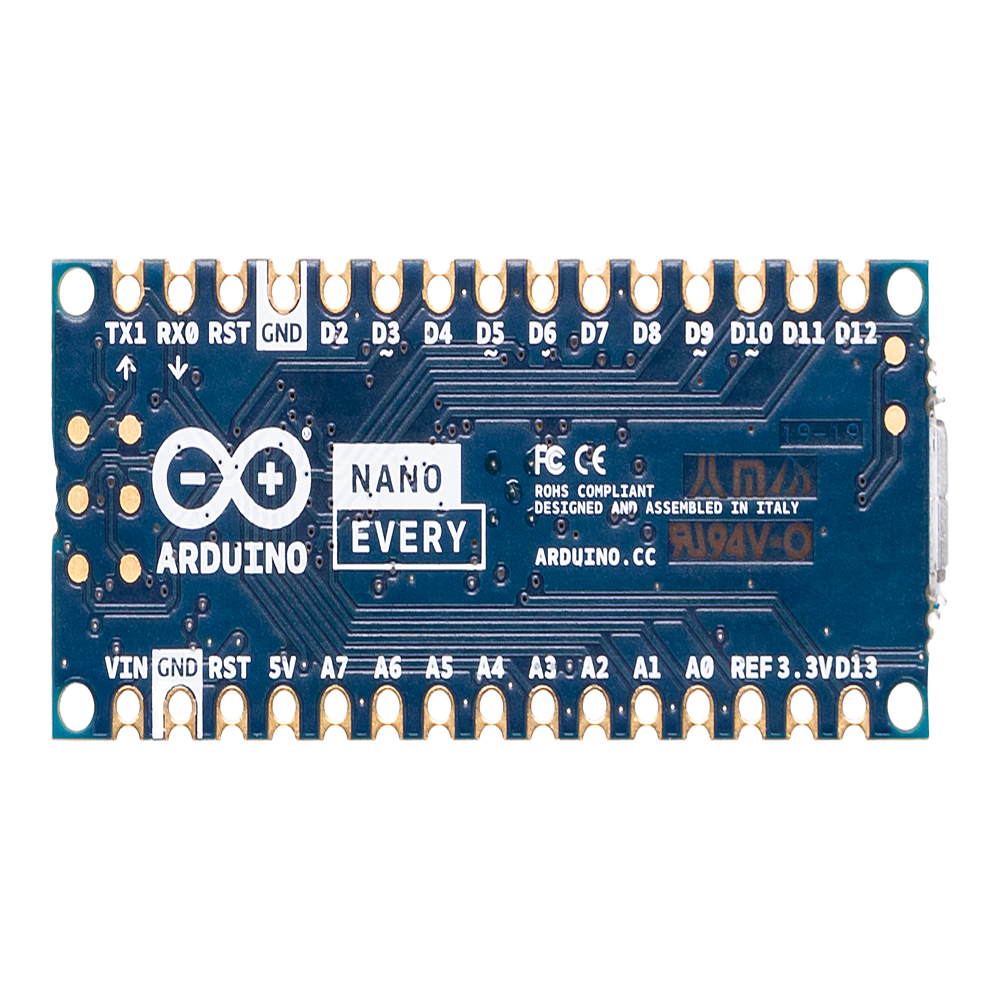 Placa de Desarrollo Arduino® Nano Every / Microcontrolador ATmega4809 AVR 20 MHz / USB-Serial Bridge ATSAMD11D14A / 48 KB Flash / 6 KB SRAM / Compatible 5V / Montaje DIP o SMT