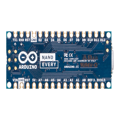 Placa de Desarrollo Arduino® Nano Every / Microcontrolador ATmega4809 AVR 20 MHz / USB-Serial Bridge ATSAMD11D14A / 48 KB Flash / 6 KB SRAM / Compatible 5V / Montaje DIP o SMT