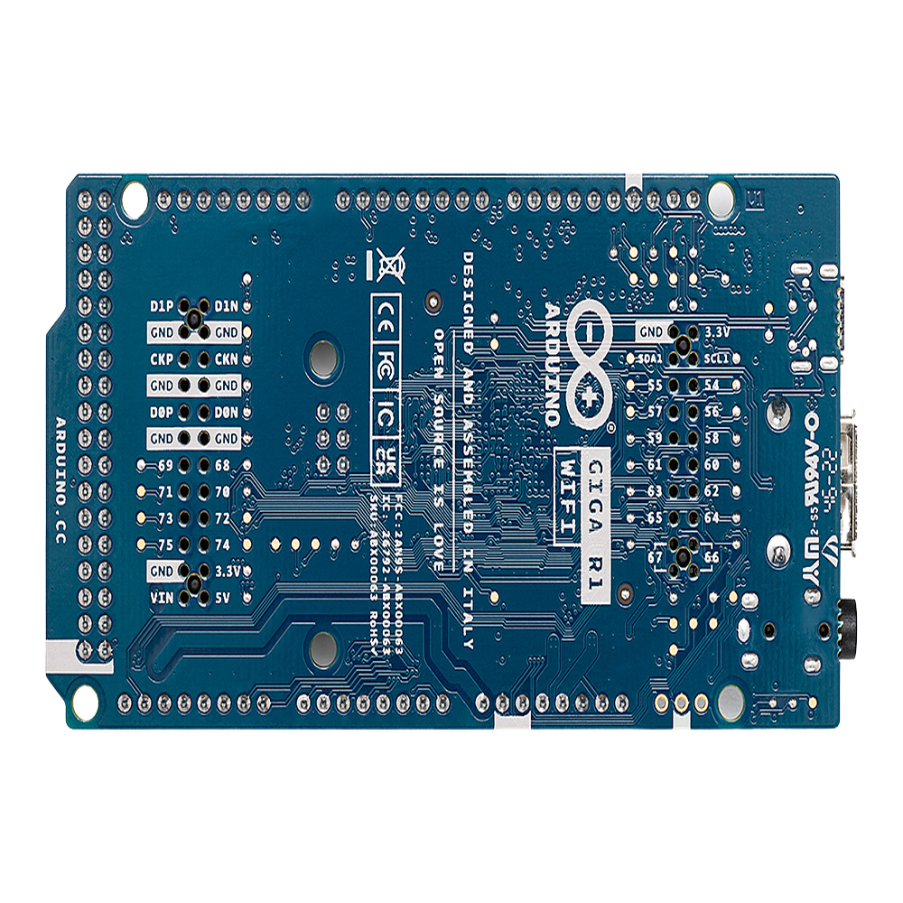 Placa de Desarrollo Arduino® GIGA R1 WiFi / Microcontrolador STM32H747 Dual-Core / 76 I/O Digitales / 14 Entradas Analógicas / Wi-Fi® y Bluetooth® Integrados / 16 MB Flash + 8 MB SDRAM / Compatibilidad Mega 2560
