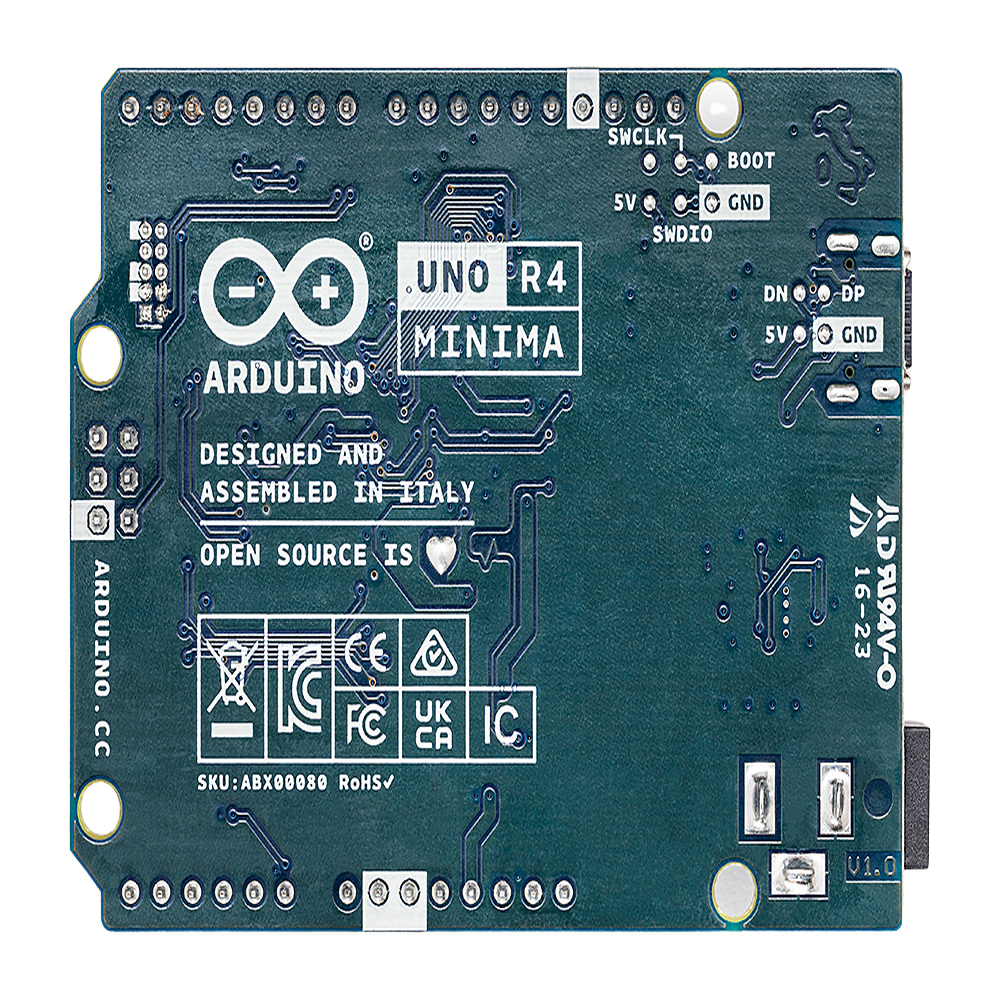 Placa Desarrollo Arduino UNO R4 Minima / Microcontrolador Renesas RA4M1 32-bit Cortex-M4 / 48 MHz / 256 kB Flash / 32 kB SRAM / 14 Digital I/O / 6 Analog Inputs / USB-C / Compatible con Shields UNO