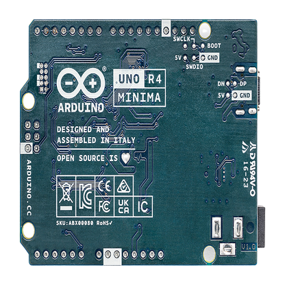 Placa Desarrollo Arduino UNO R4 Minima / Microcontrolador Renesas RA4M1 32-bit Cortex-M4 / 48 MHz / 256 kB Flash / 32 kB SRAM / 14 Digital I/O / 6 Analog Inputs / USB-C / Compatible con Shields UNO