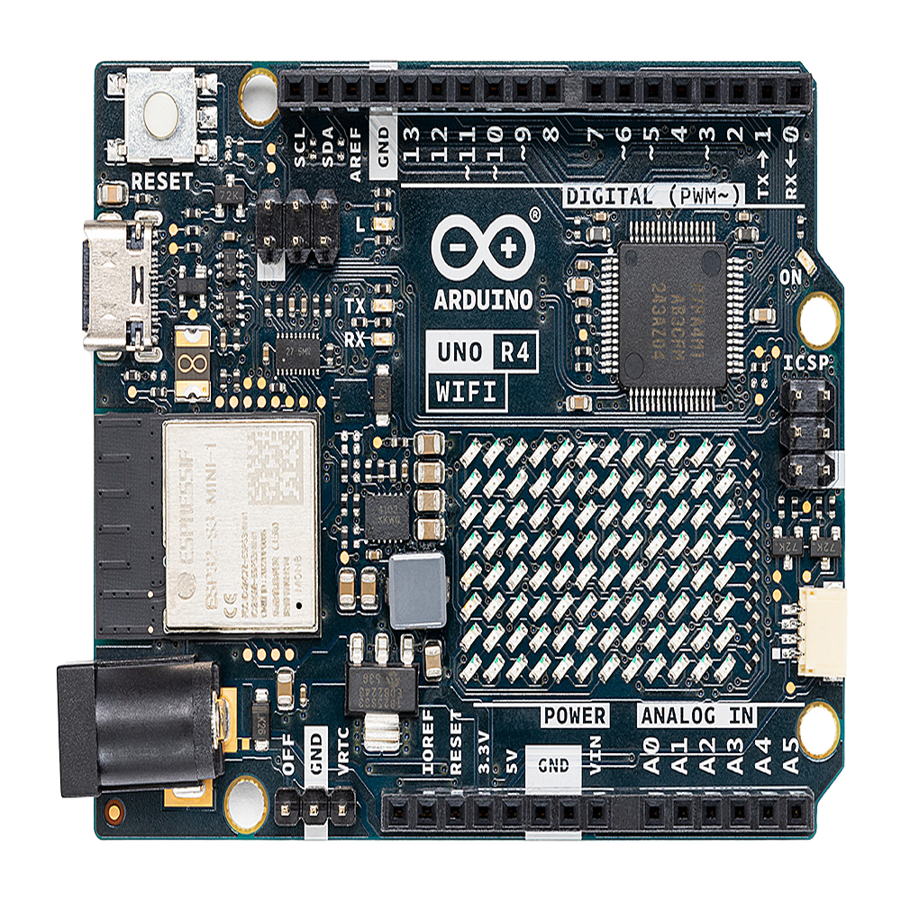 Placa de Desarrollo Arduino UNO R4 WiFi / Microcontrolador 32-bit RA4M1 Arm Cortex-M4 48 MHz / ESP32-S3 WiFi 4 y Bluetooth 5 / 256 kB Flash + 32 kB SRAM / Matriz LED 12x8 / DAC 12-bit / Compatibilidad Shields UNO