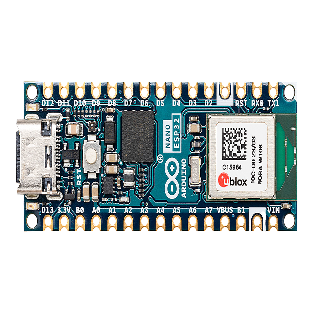 Placa Desarrollo Arduino Nano ESP32 / Microcontrolador ESP32-S3 Dual-Core 240 MHz / Wi-Fi 4 802.11 b/g/n + Bluetooth LE 5.0 / 16 MB Flash Externa + 8 MB PSRAM / Compatibilidad Arduino Cloud + MicroPython / USB-C + Conectividad IoT