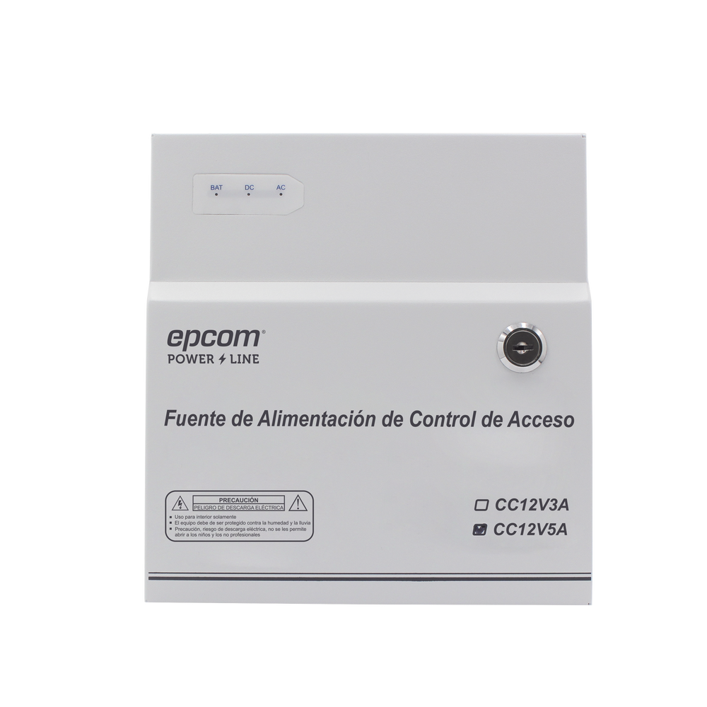 Fuente de Poder / 1 Salida 11-15 Vcc /  5 A / Temporizador Integrado / Con Capacidad de Batería de Respaldo / Requiere Batería / Aplicaciones en sistemas de control de Acceso