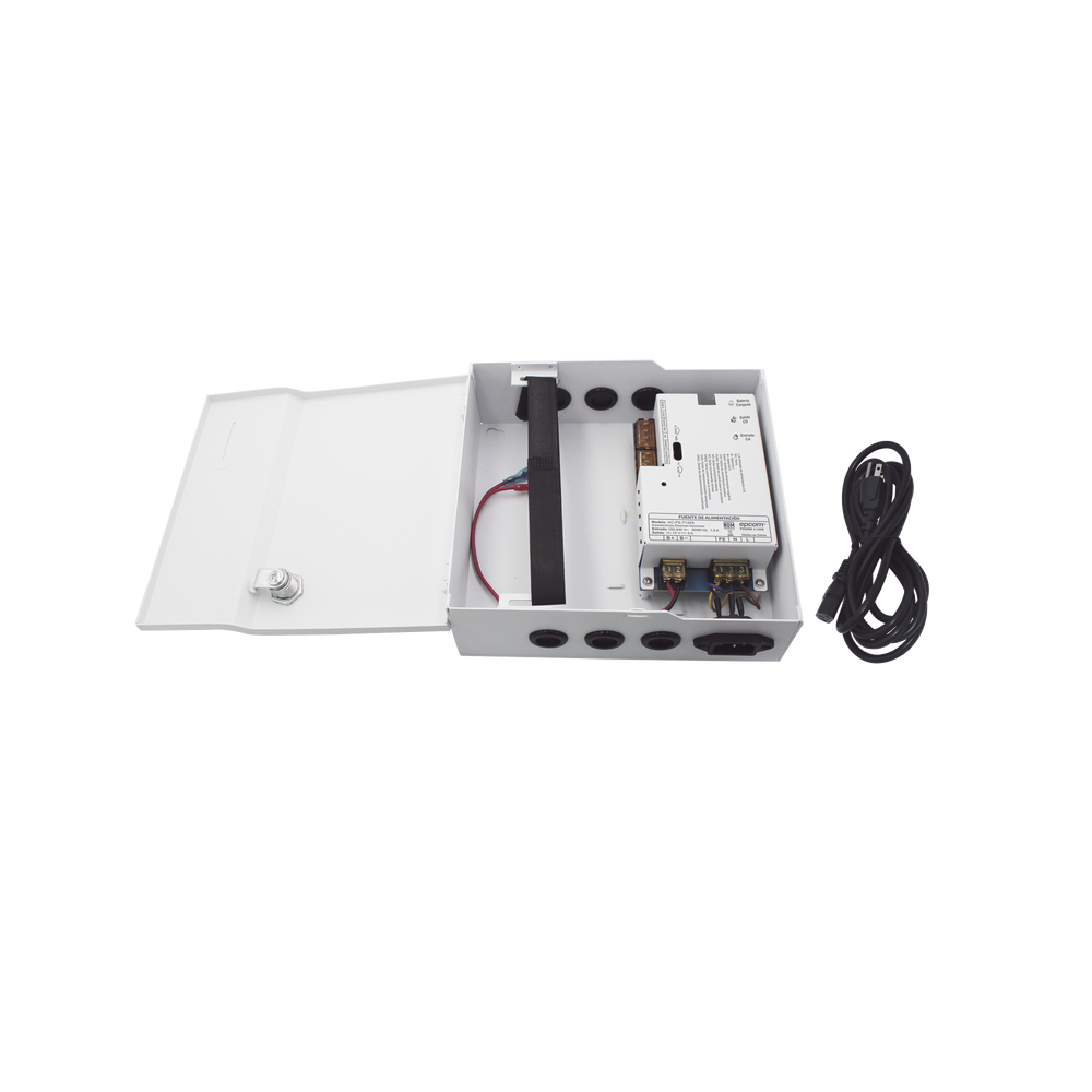 Fuente de Poder / 1 Salida 11-15 Vcc /  5 A / Temporizador Integrado / Con Capacidad de Batería de Respaldo / Requiere Batería / Aplicaciones en sistemas de control de Acceso
