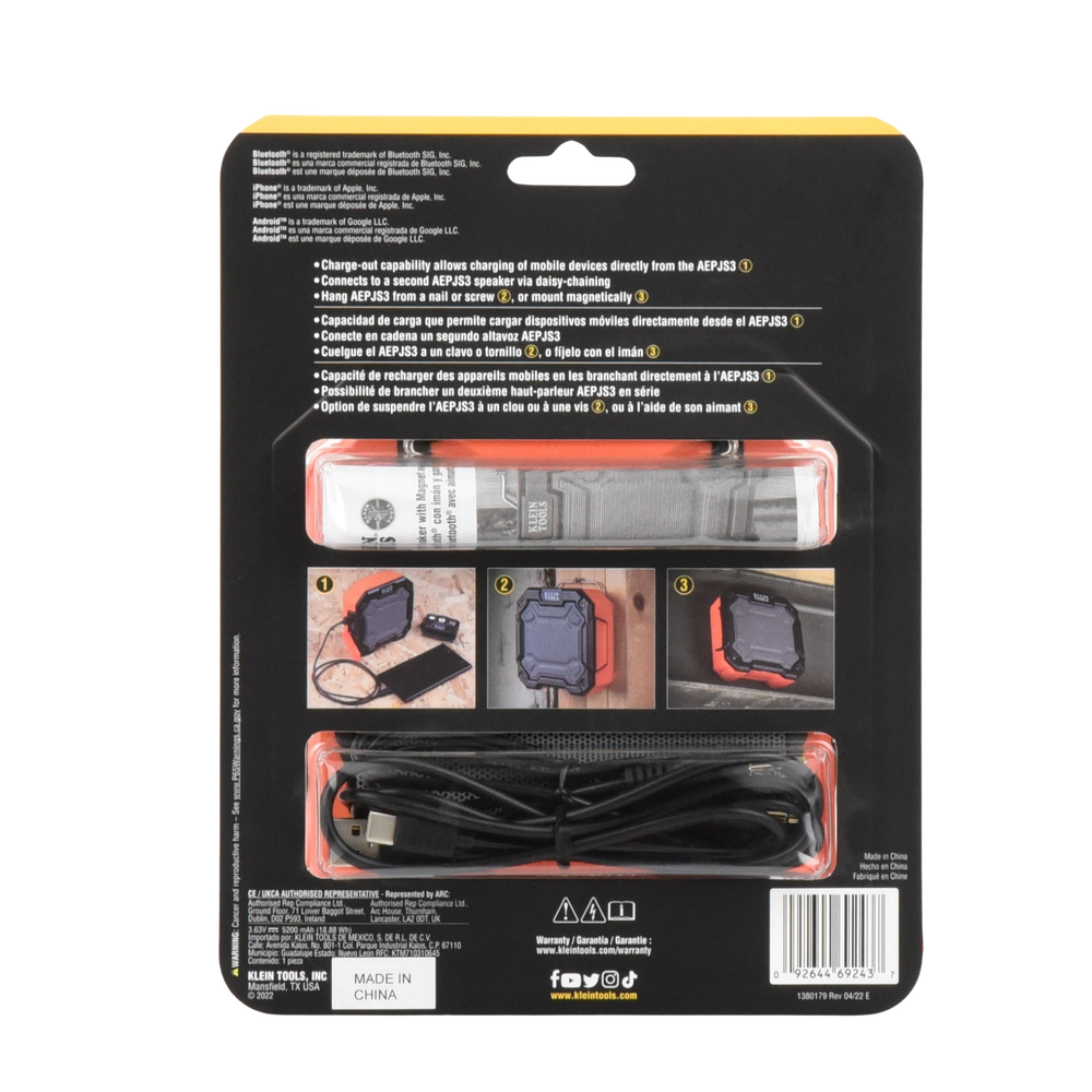 Bocina Portátil BLUETOOTH® con Imán y Gancho para Colgarse. Permite Altavoz Manos Libres con Micrófono Incorporado.