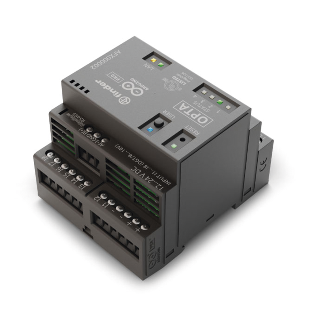 PLC Industrial Arduino Opta / Micro PLC IoT / Dual-core STM32H747XI / 8 Entradas Analógicas-Digitales / 4 Relés 10A / Ethernet / RS-485 / WiFi / Bluetooth / Programación IEC-61131-3 / IP20