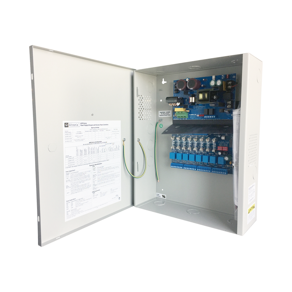 Fuente de poder ALTRONIX de 12/24 Vcc @ 6 Amper, con capacidad de batería de respaldo, requiere batería, 8 salidas, con voltaje de entrada de 115 Vca
