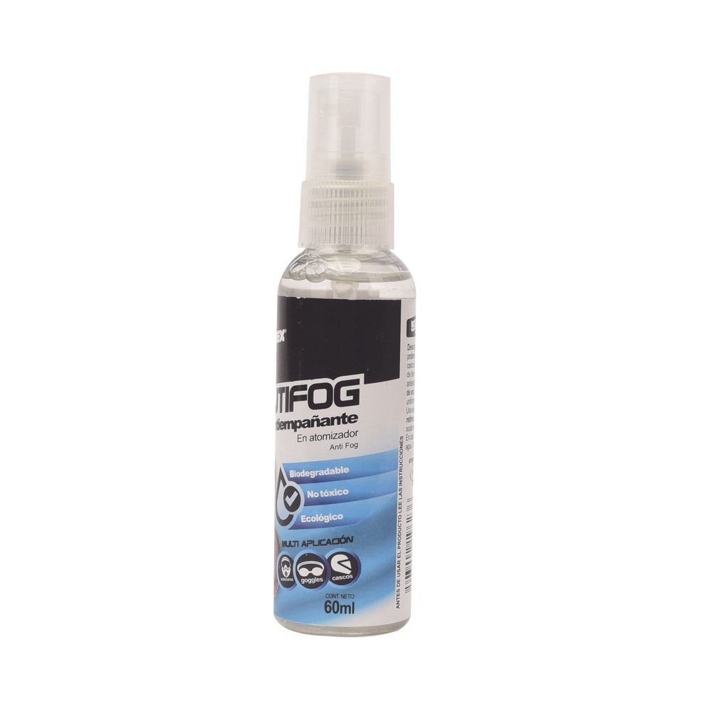 Antiempañante, ideal para eliminar problemas de empañamiento en googlees, mascaras, cascos, lentes, bote 60 ml