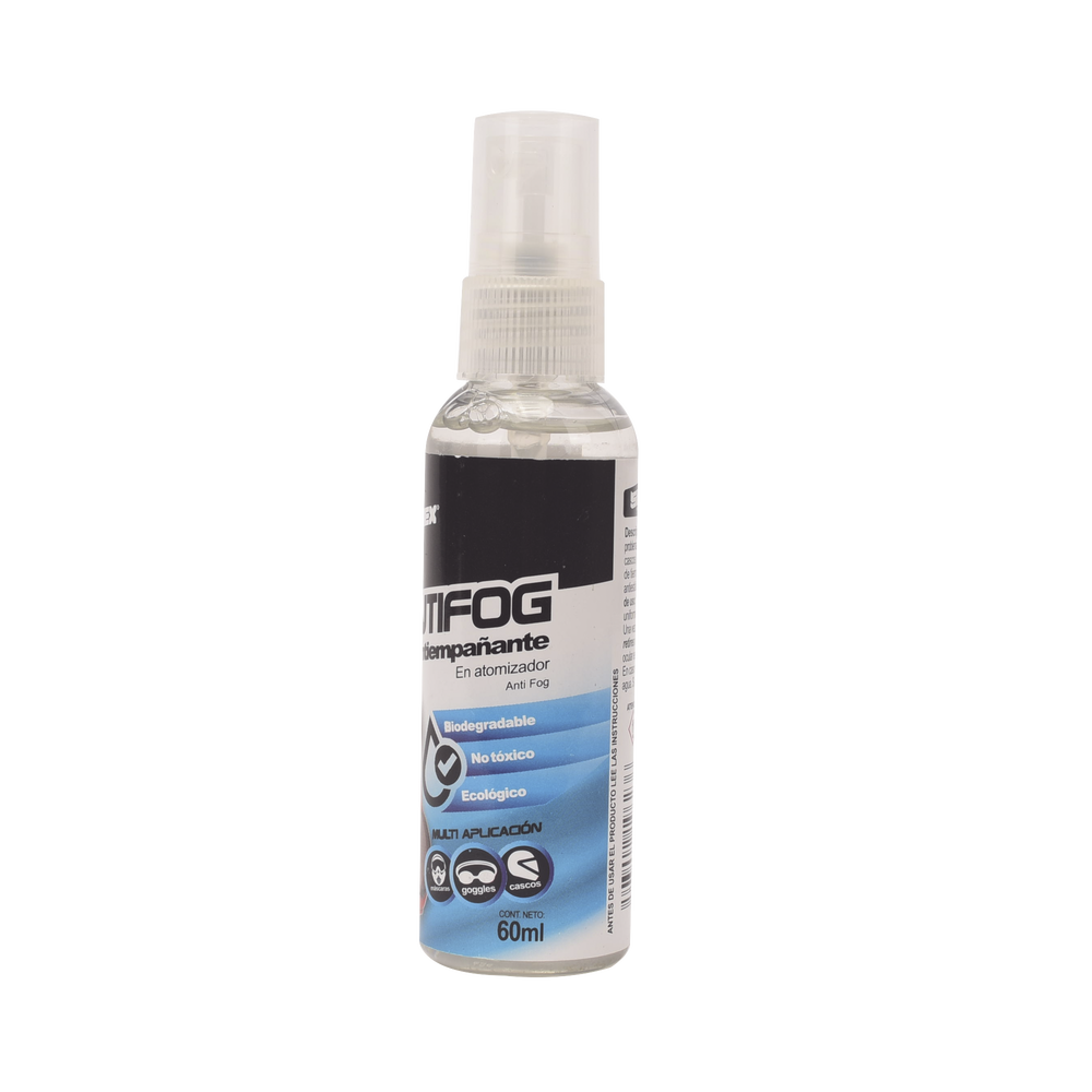 Antiempañante, ideal para eliminar problemas de empañamiento en googlees, mascaras, cascos, lentes, bote 60 ml