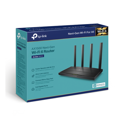 Router WiFi 6 AX 1500Mbps / MU-MIMO 2X2 y OFDMA / 1 Puerto WAN 10/100/1000 Mbps / 3 Puertos LAN 10/100/1000 Mbps / 4 Antenas / Conexión Inalámbrica OneMesh