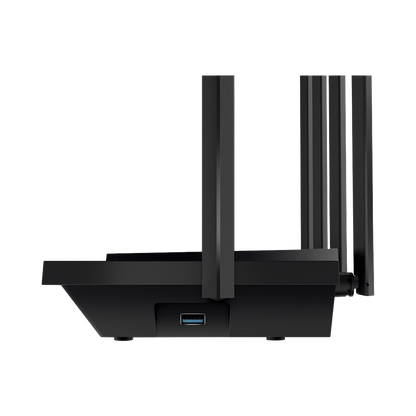 Router WiFi 6 Doble Banda / AX5400 MU-MIMO 4X4 y OFDMA / 1 puerto WAN 10/100/1000 Mbps / 4 puertos LAN 10/100/1000 Mbps / 1 puerto USB 3.0 /  6 potentes antenas / Administración App (Tether) o Página web / Protección HomeShield