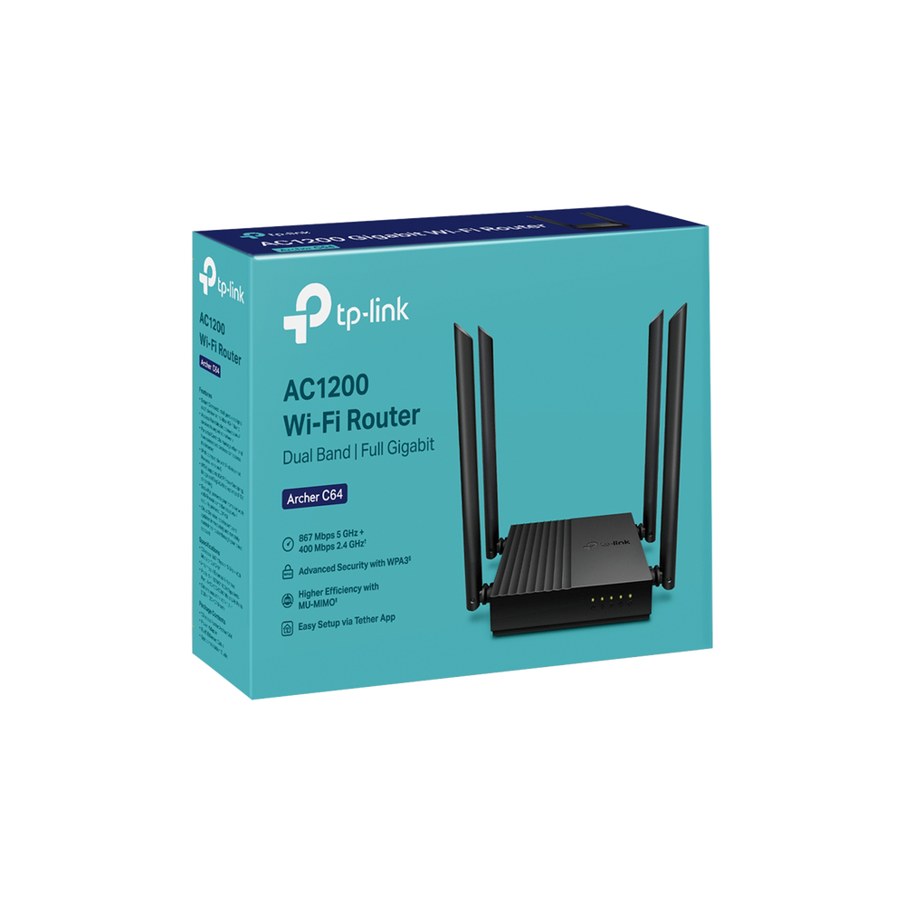 Router Inalámbrico AC 1200 / Doble Banda MU-MIMO / 1 puerto WAN 10/100/1000 Mbps / 4 puertos LAN 10/100/1000 Mbps / Compatible con EasyMesh / Administración Web o App Tether