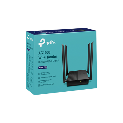 Router Inalámbrico AC 1200 / Doble Banda MU-MIMO / 1 puerto WAN 10/100/1000 Mbps / 4 puertos LAN 10/100/1000 Mbps / Compatible con EasyMesh / Administración Web o App Tether