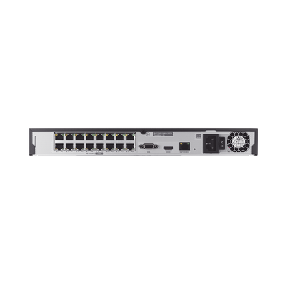 NVR 16 canales grabacion hasta 8MP / H.265 / P2P Wisenet / 16 puertos PoE Plug and Play / 80 Mbps para grabacion.
