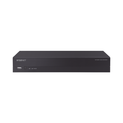 NVR 4 canales grabacion hasta 8MP / H.265, H.264 / P2P Wisenet / 4 puertos PoE Plug and play / soporta 1 disco duro (no incluido).
