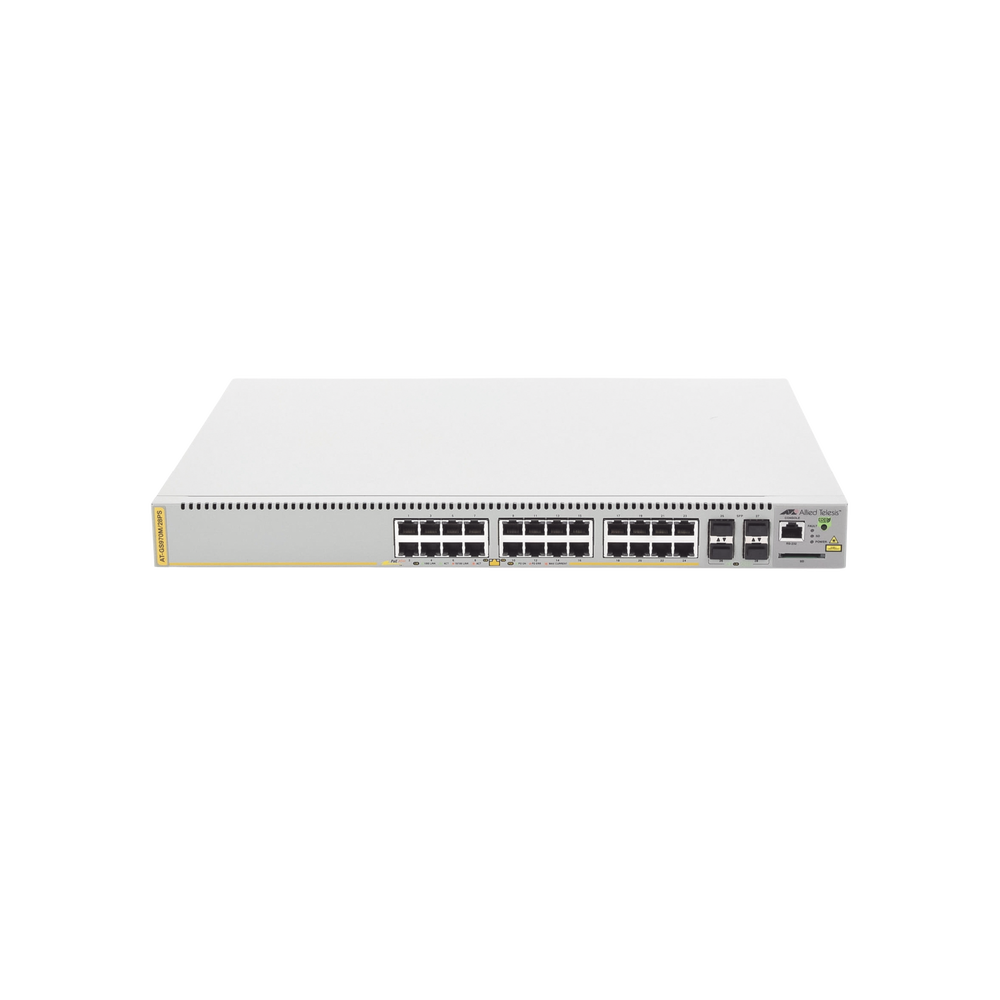 Switch PoE+ Administrable CentreCOM GS970M, Capa 3 de 24 Puertos 10/100/1000 Mbps + 4 SFP Gigabit, 370 W