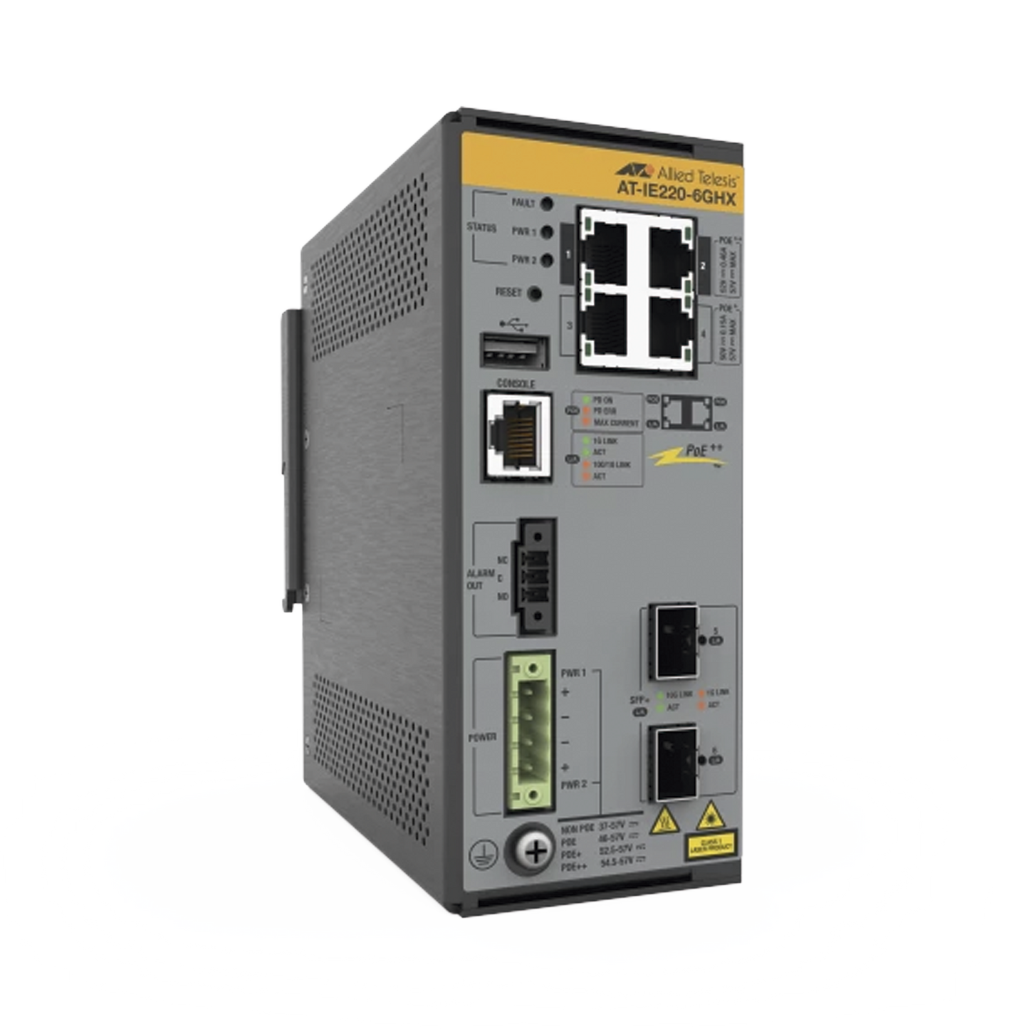 Switch Industrial L2+, Puertos 4x 10/100/1000T con PoE++, 2x 1G/10G SFP+, PoE++ (TAA)