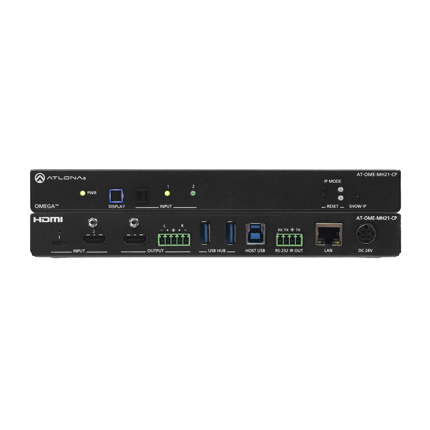 Matriz de dos entradas con entradas USB-C y HDMI, además de concentrador USB y carga de dispositivos