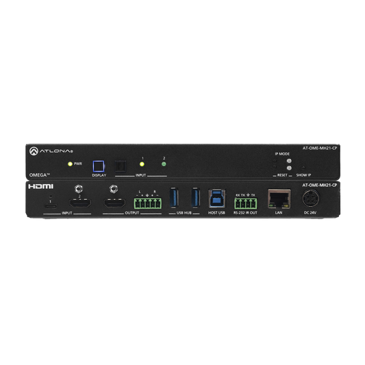 Matriz de dos entradas con entradas USB-C y HDMI, además de concentrador USB y carga de dispositivos