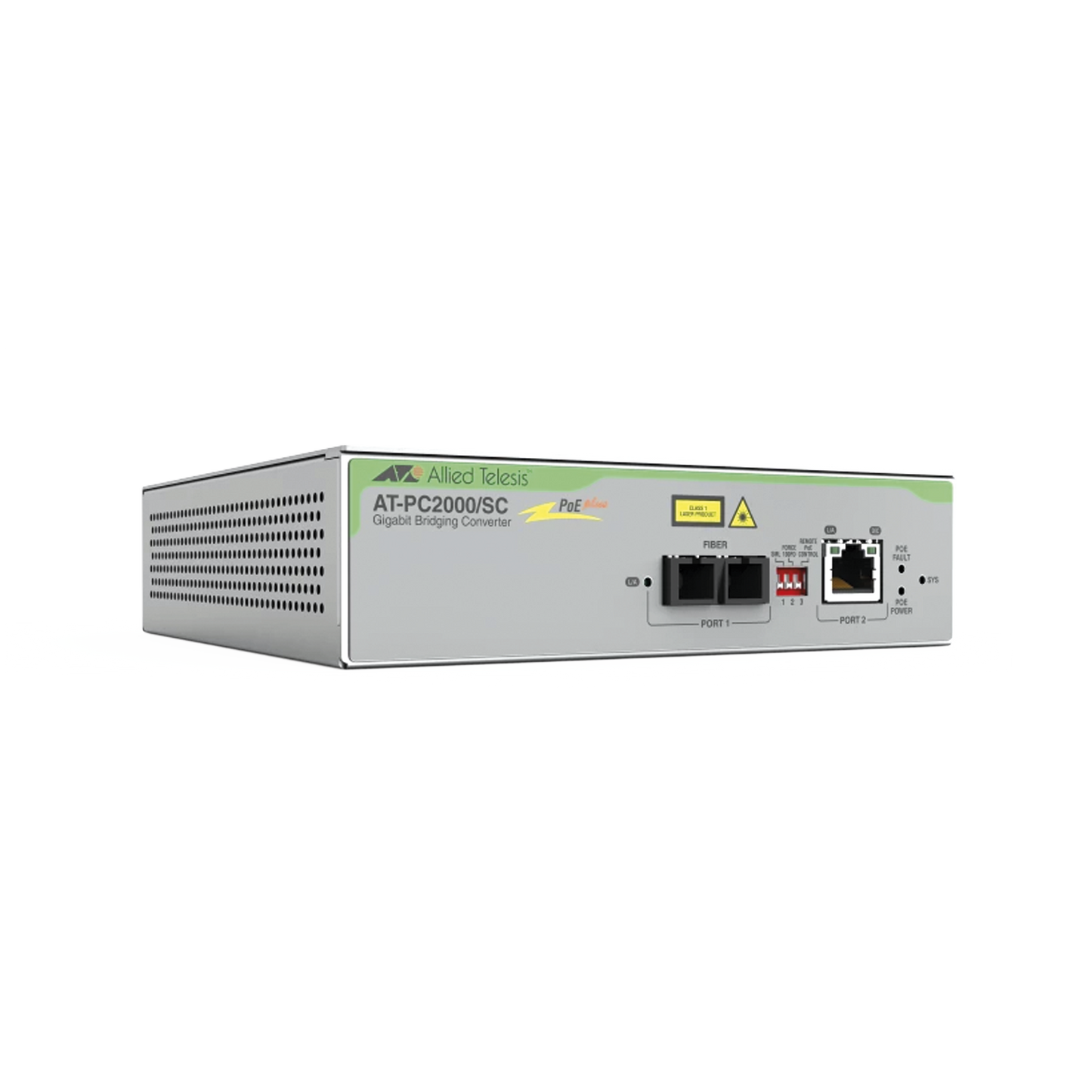 Convertidor de medios Gigabit Ethernet PoE+ a fibra óptica, conector SC, multimodo (MMF), distancia hasta 550 m