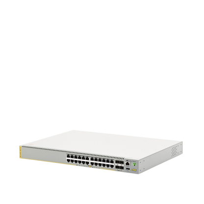 Switch inteligente de distribución o core, Stackeable, Capa 3, 24 x 1000 Mbps + 4 x SFP+ 10 G, Doble fuente de alimentación redundante