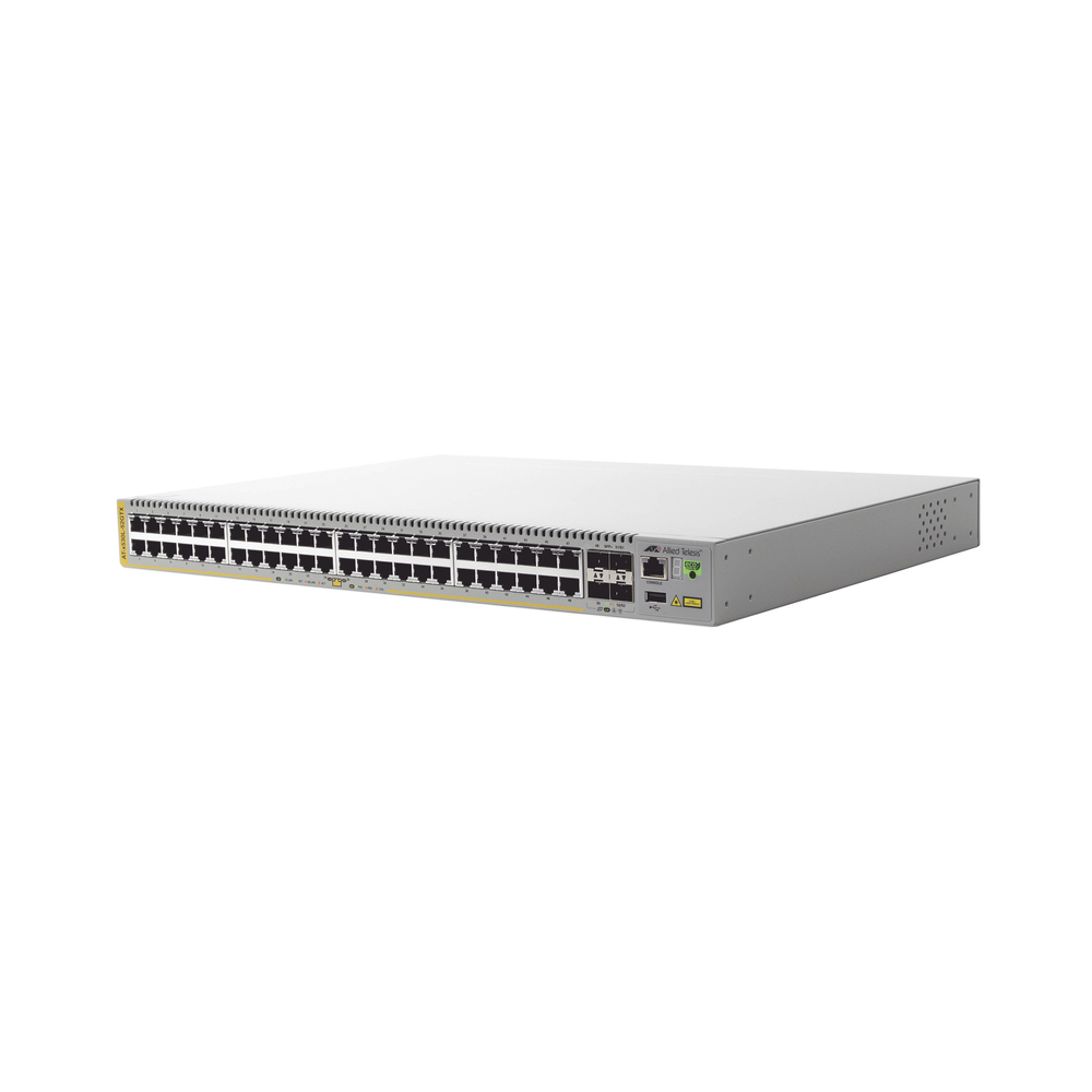 Switch PoE+ Stackeable Capa 3, 48 puertos 10/100/1000 Mbps + 4 puertos SFP+ 10 G, hasta 740 W, fuente redundante