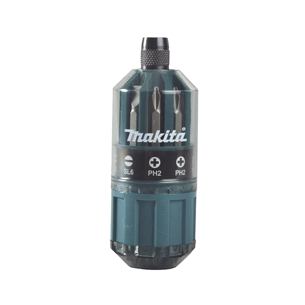 Desarmador Makita Con 18 Puntas intercambiables Tipo: Ph 2, Pz 1, Pz 2, Pz 3, SI 4, SI 5, SI 6.
