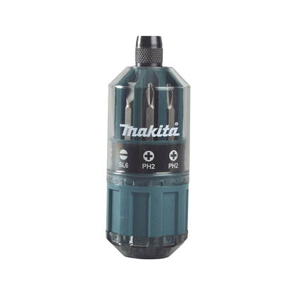 Desarmador Makita Con 18 Puntas intercambiables Tipo: Ph 2, Pz 1, Pz 2, Pz 3, SI 4, SI 5, SI 6.