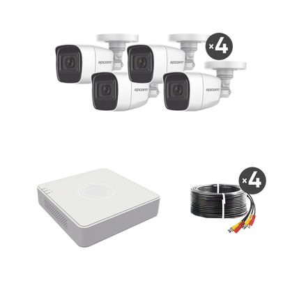 (MICRÓFONO Integrado) Kit TurboHD 1080p Lite / DVR 4 canales / Audio por Coaxitron / 4 Cámaras Bala de Metal con Micrófono Integrado