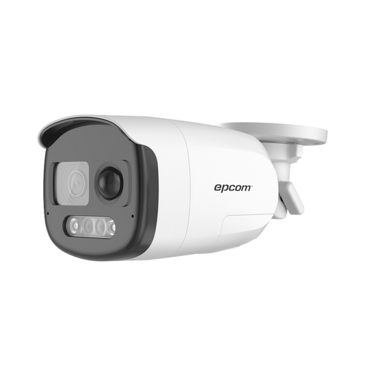 Bala TURBOHD 1080p / Imagen a Color 24/7 (ColorVu) / Lente 2.8 mm / Luz Blanca 40 mts / Exterior IP67 / WDR 130dB / Sensor PIR / Micrófono Integrado / Sirena Integrada / Estrobo ROJO - AZUL