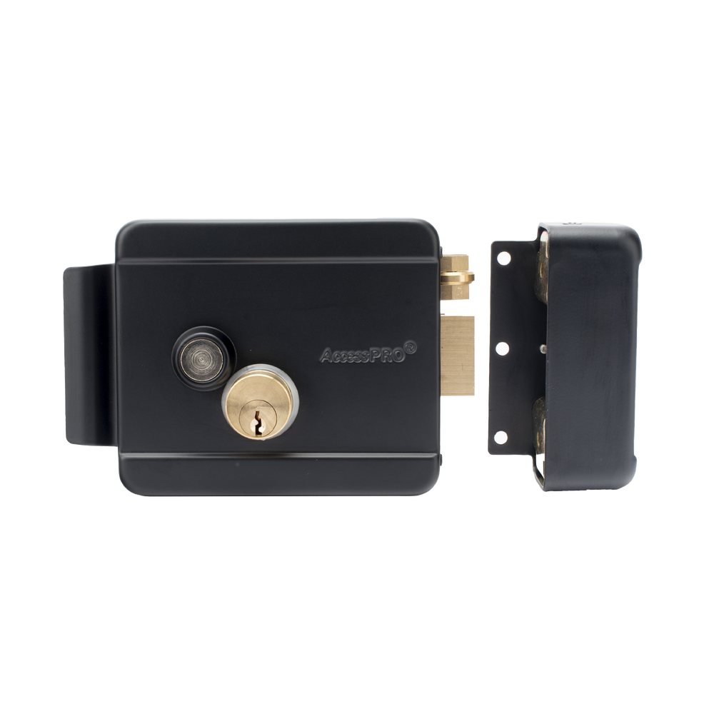 Cerradura Eléctrica con Botón de Salida / Incluye Llave  / Exterior / Derecha / Color Negro