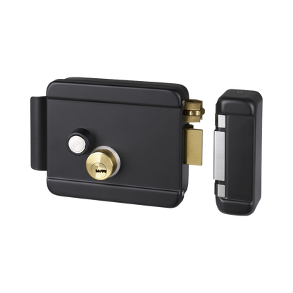 Cerradura Eléctrica con Botón de Salida / Incluye Llave  / Exterior / Derecha / Color Negro