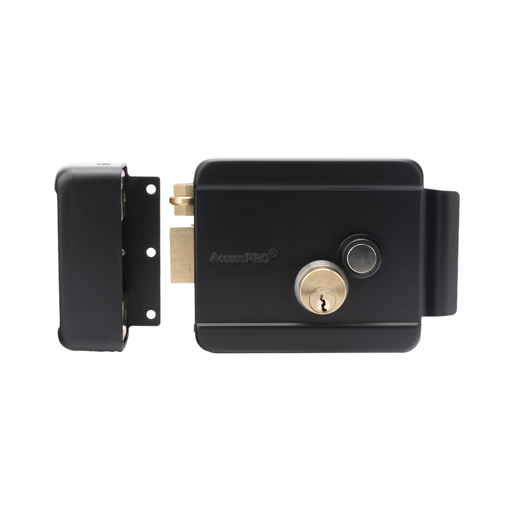 Cerradura Eléctrica con Botón de Salida / Incluye Llave  / Exterior / Izquierda / Color Negro