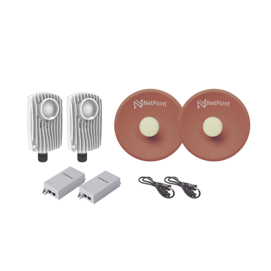 Kit de 2 radios C6X con antenas NPPROS2PACK (27 dBi), rango de frecuencia extendida (5.9 a 6.4 GHz), incluye inyector POE  y cable de alimentaciÃ³n