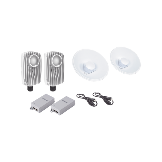 Kit de 2 radios C6X con 2 antenas de (20 dBi), rango de frecuencia extendida (5.1 a 6.4 GHz),  incluye inyector POE, cable de alimentación y 2 FLEXIMOUNT-XL para alineación