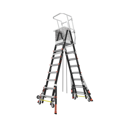 Escalera de Fibra de Vidrio  con Jaula de 8'-14' (2.44 - 4.27 m). Con Ajuste en Ruedas (RATCHET™ Leveler) (SKU:18515-817).