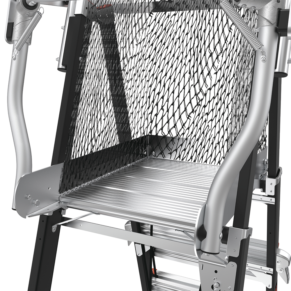 Escalera de Fibra de Vidrio  con Jaula de 8'-14' (2.44 - 4.27 m). Con Ajuste en Ruedas (RATCHET™ Leveler) (SKU:18515-817).