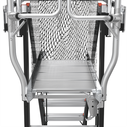 Escalera de Fibra de Vidrio  con Jaula de 8'-14' (2.44 - 4.27 m). Con Ajuste en Ruedas (RATCHET™ Leveler) (SKU:18515-817).