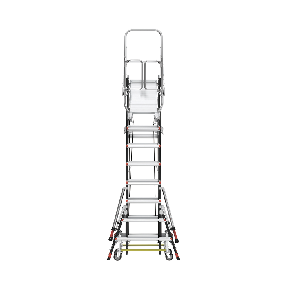 Escalera de Fibra de Vidrio  con Jaula de 8'-14' (2.44 - 4.27 m). Con Ajuste en Ruedas (RATCHET™ Leveler) (SKU:18515-817).