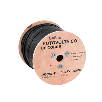 Carrete de 500 Metros / Cable Fotovoltaico Negro / 6mm² (10AWG) / Material COBRE /  2000 Vcc